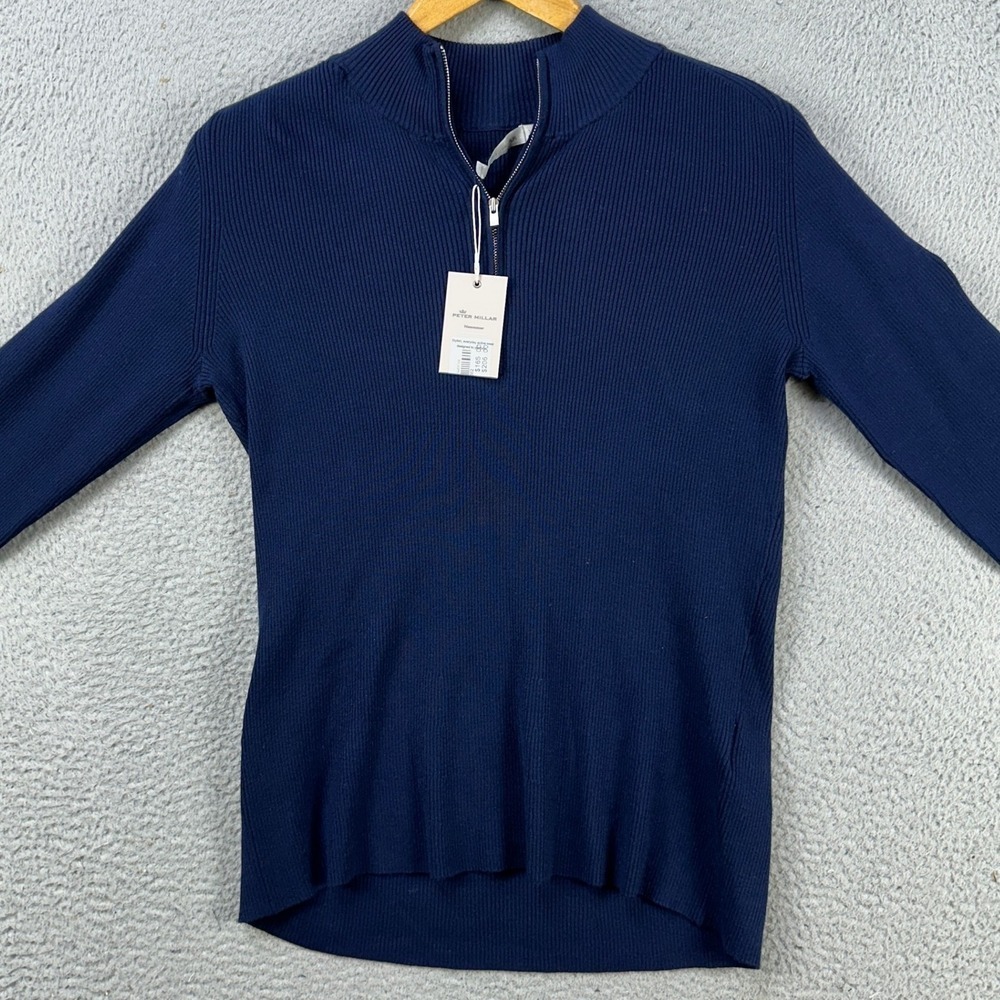 Peter Millar Sweater Pullover Womens Medium Blue Knit Quarter Zip Pullover NEW - Picture 4 of 11